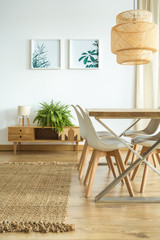 Dining room with floral posters