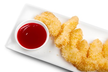 Chicken nuggets with mayonnaise, selective focus