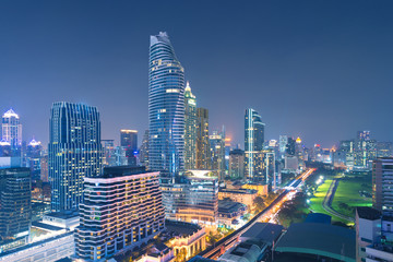 Naklejka premium Bangkok business district city skyline at night.