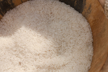 Rice in the wood bucket