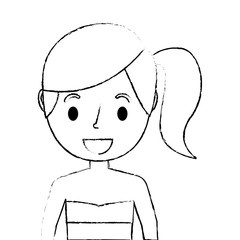 little cute young girl with bikini swimsuit vector illustration sketch
