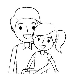 cute dad holding her little daughter vector illustration sketch