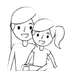 young mom carrying her daughter happy vector illustration sketch