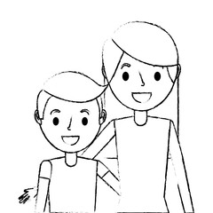 portrait mom embracing her son vector illustration sketch
