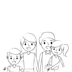 Obraz na płótnie Canvas portrait happy family parents together with son and daughter vector illustration sketch