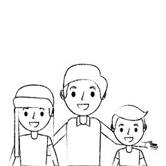 portrait embracing dad with daughter and son happy vector illustration sketch