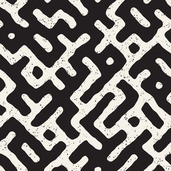 Vector Seamless Black And White Rounded Irregular Maze Pattern. Abstract Hand Drawn Background