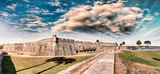 Panoramic sunset view of St Augustine medieval castle