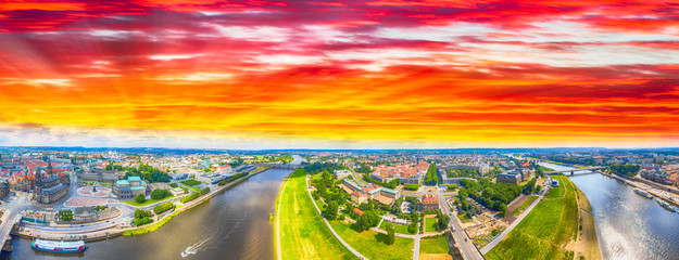 Panoramic aerial view of Dresden at dusk, Germany