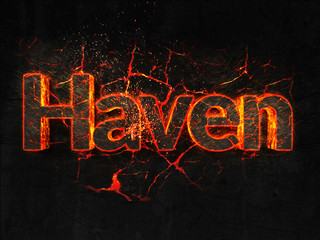 Haven Fire text flame burning hot lava explosion background.