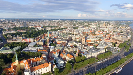 Fototapeta na wymiar Aerial view of Riga skyline at sunset, Latvia