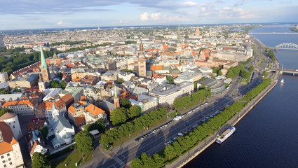 Aerial view of Riga at summer sunset, Latvia