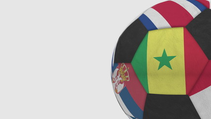 Fototapeta premium Football ball featuring different national teams accents flag of Senegal. 3D rendering