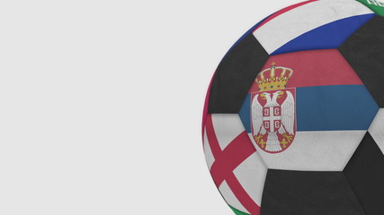 Football ball featuring different national teams accents flag of Serbia. 3D rendering
