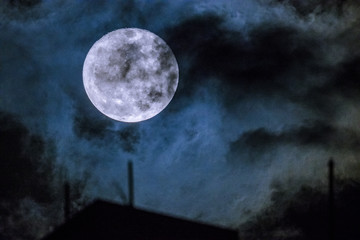 Naklejka na ściany i meble Thin cloud flowing over shiny moon