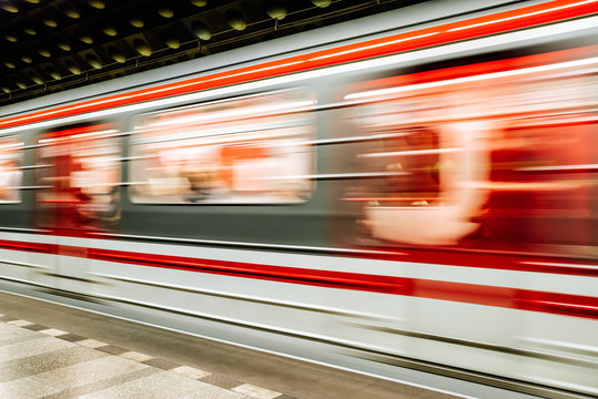 Fast blurry train in subway
