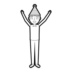 happy man wearing party hat with arms up vector illustration