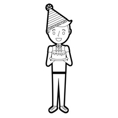 young boy holding birthday cake with candles vector illustration