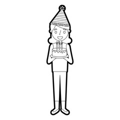 woman with party hat holding birthday cake vector illustration