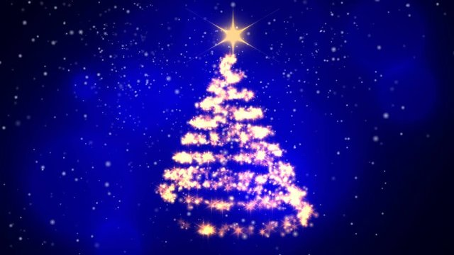  Loopable animation — Christmas Tree Blue Background - Merry Christmas and Happy New Year. The tree rotating and snowgoing.