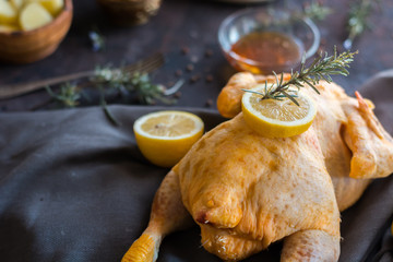 Crude chicken ready to be baked.