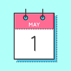 May Calendar Icon. Flat and thin line vector illustration. Spring calendar sheet on light blue background. May 1th.