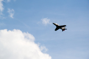 Novi Sad, Serbia September 22, 2013: International Airshow in Novi Sad. Plane is flying over Danube river in front of Petrovaradin fortress
