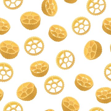 Route seamless pattern, realistic style. Vector illustration of an Italian pasta variety of rotelli. Delicious food, gourmet, cooking, exquisite concept