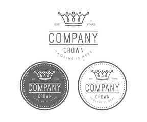 Line Art Crown King and Queen Abstract Vintage Company Logo Set Circle Symbol