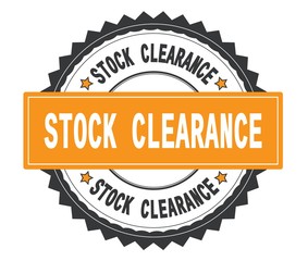 STOCK CLEARANCE text on grey and orange round stamp, with zig za