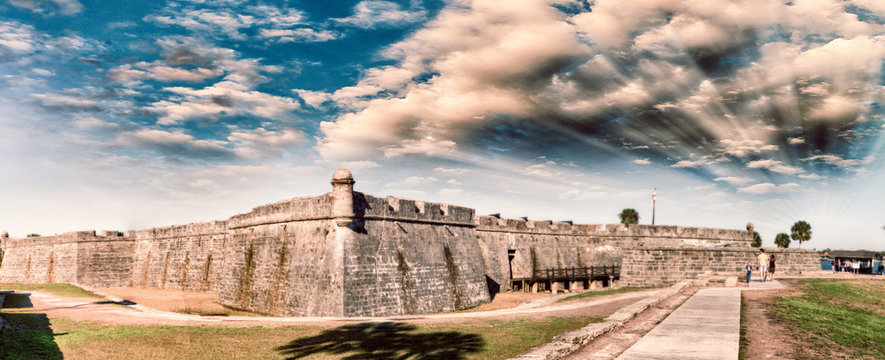Panoramic sunset view of St Augustine medieval castle
