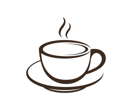 Fototapeta Line Art Coffee Cup - Hot Drink on Cafe Logo Symbol
