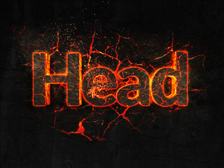 Head Fire text flame burning hot lava explosion background.