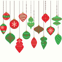 Christmas Ornaments,Christmas Balls Decorations,Christmas Hanging Decoration Elements.Vector illustration