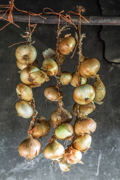 Cebollas colgadas para secar