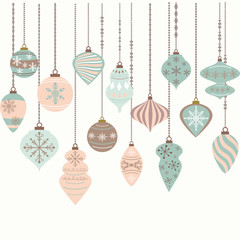 Christmas Ornaments,Christmas Balls Decorations, Christmas Hanging Decoration set.Vector illustration.