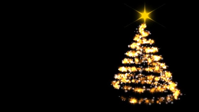  Loopable animation — Christmas Tree Black Background - Merry Christmas and Happy New Year. The tree rotating and snowgoing.