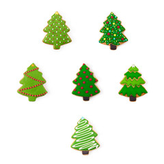 Delicious different Christmas cookies on white background. Poster concept.