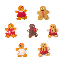 Delicious different Christmas cookies on white background. Poster concept.
