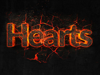 Hearts Fire text flame burning hot lava explosion background.