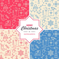 Collection of Christmas and New Year seamless patterns. Set of festive vector textures for web or print.