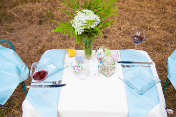 Serving table decoration on nature. picnic outdoors