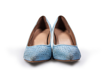 blue shoes with stilettos on white