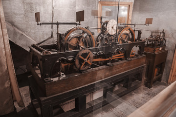 Lviv, Ukrein - October 18, 2017: An ancient, huge clock mechanism in the City Hall