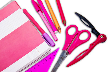 notebooks and pens pink