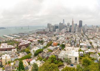 Obraz premium SAN FRANCISCO - AUGUST 7, 2017: Aerial skyline of San Francisco from city tower. The city attracts 20 million tourists annually