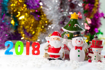 Fototapeta na wymiar Christmas props decorations on christmas snow field background with copy space.Merry Christmas and happy new year concept.