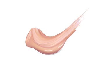 Cosmetic liquid foundation cream smudge smear strokes. Make up smear isolated on white background