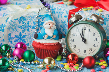 Christmas cupcake with colored decorations