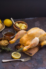 Crude chicken ready to be baked.